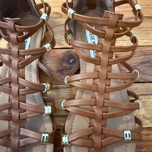 Steve Madden Cognac Strappy Gladiator Sandals with Gold Accents
